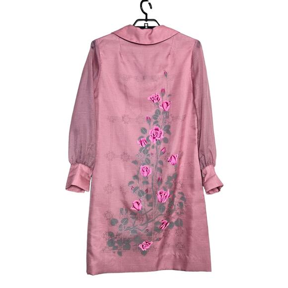 ALFRED SHAHEEN Vintage 70s PINK ROSE PRINT SHIRT DRESS Size Medium Hawaiian - Picture 2 of 12
